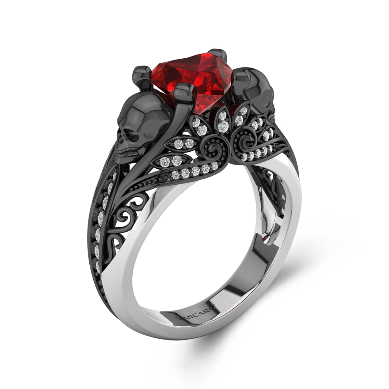 Gothic Cutout Lotus Skull Scrollwork Ring