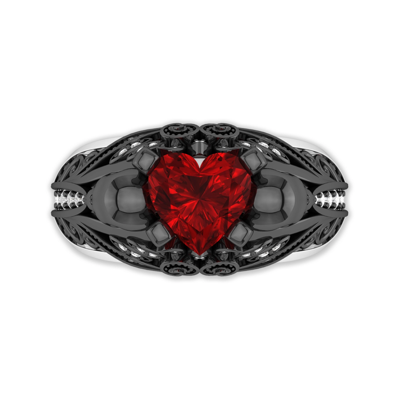 Gothic Cutout Lotus Skull Scrollwork Ring