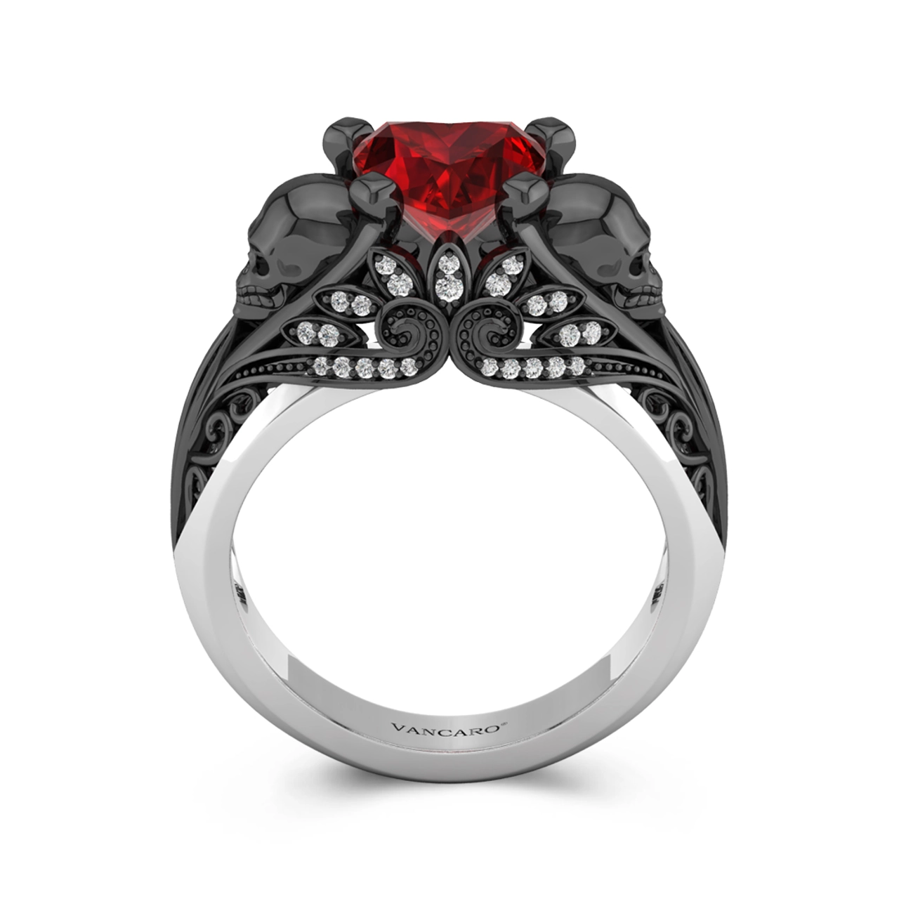 Gothic Cutout Lotus Skull Scrollwork Ring