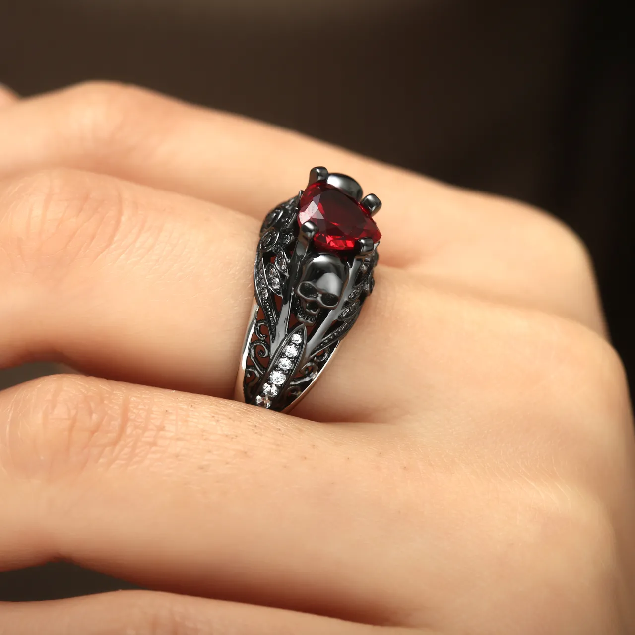 Gothic Cutout Lotus Skull Scrollwork Ring