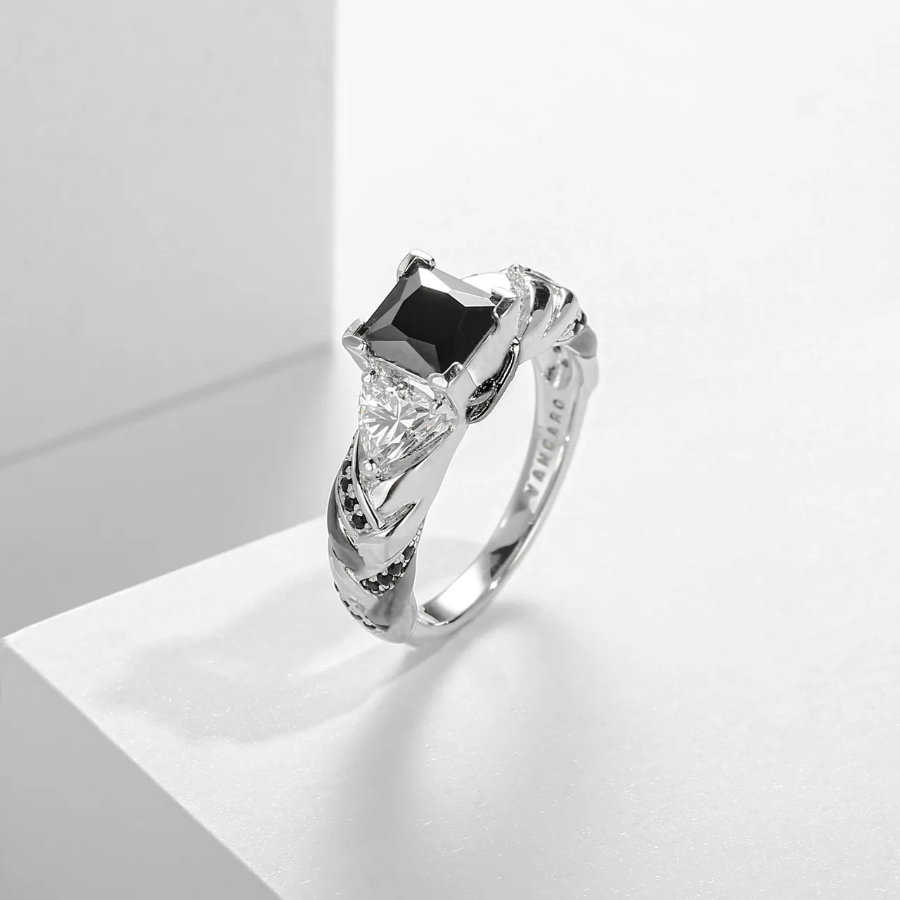 Unique Braided Wire Engagement Ring Women Black Princess