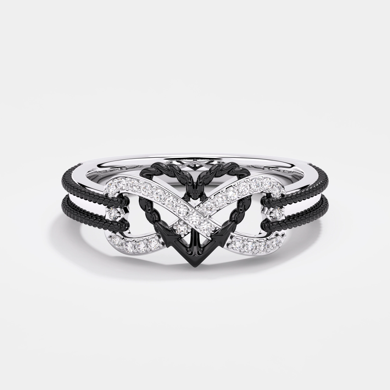 Black Plated Unique Anchor Heart Infinity Promise Ring
