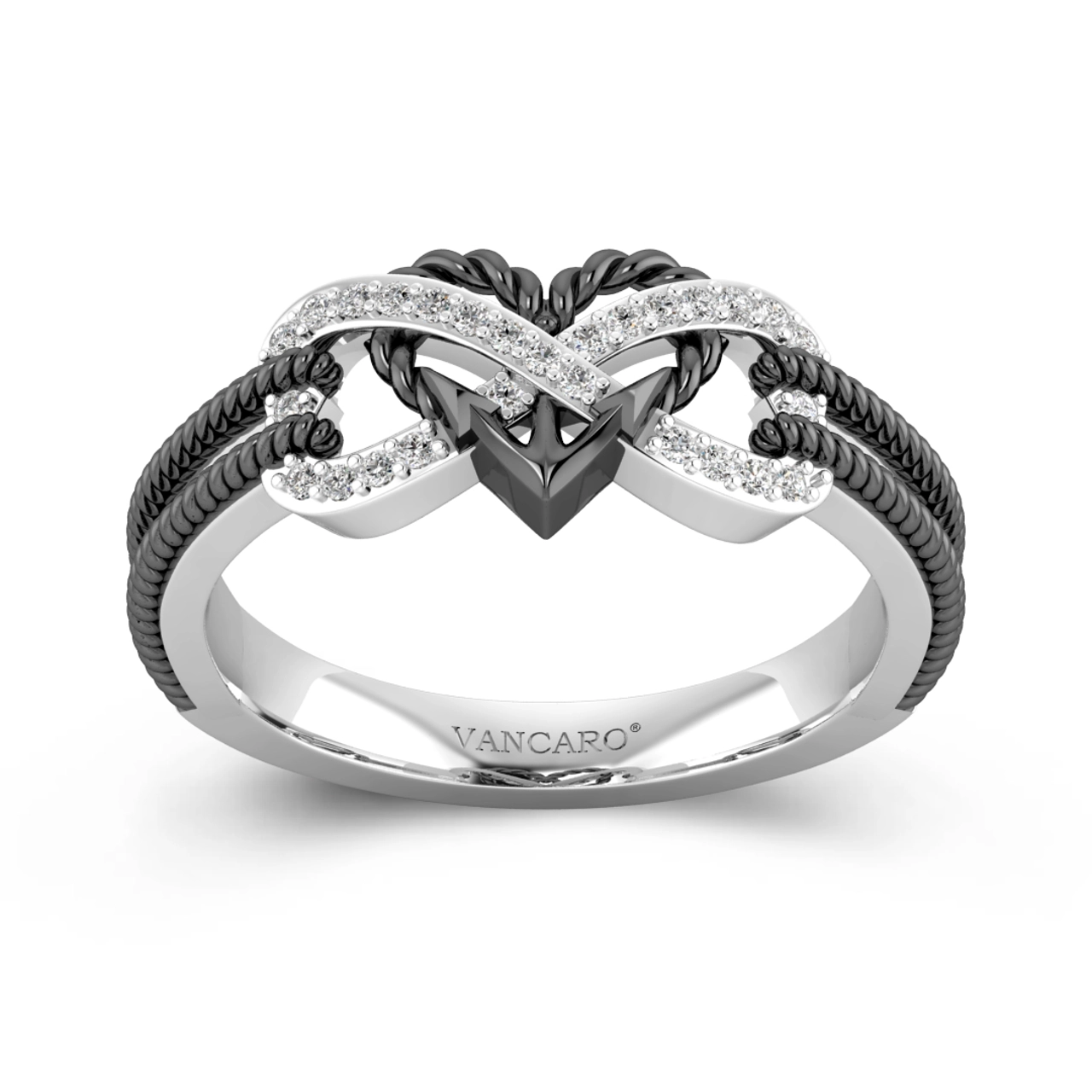 Black Plated Unique Anchor Heart Infinity Promise Ring