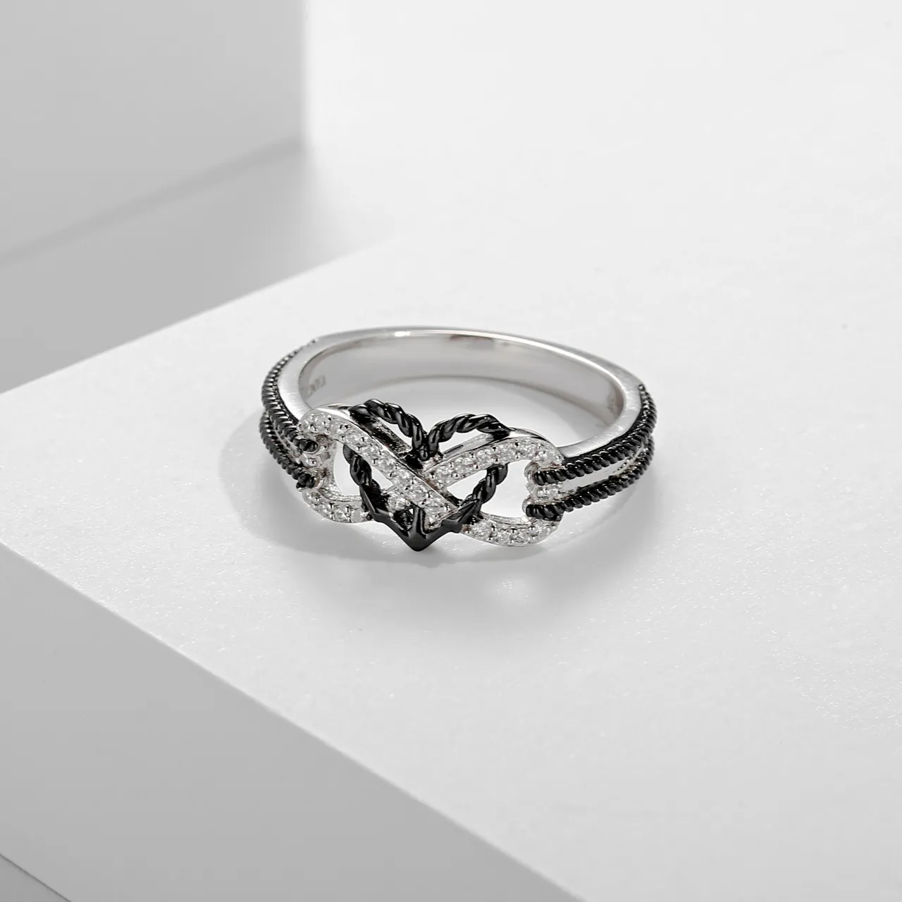 Black Plated Unique Anchor Heart Infinity Promise Ring