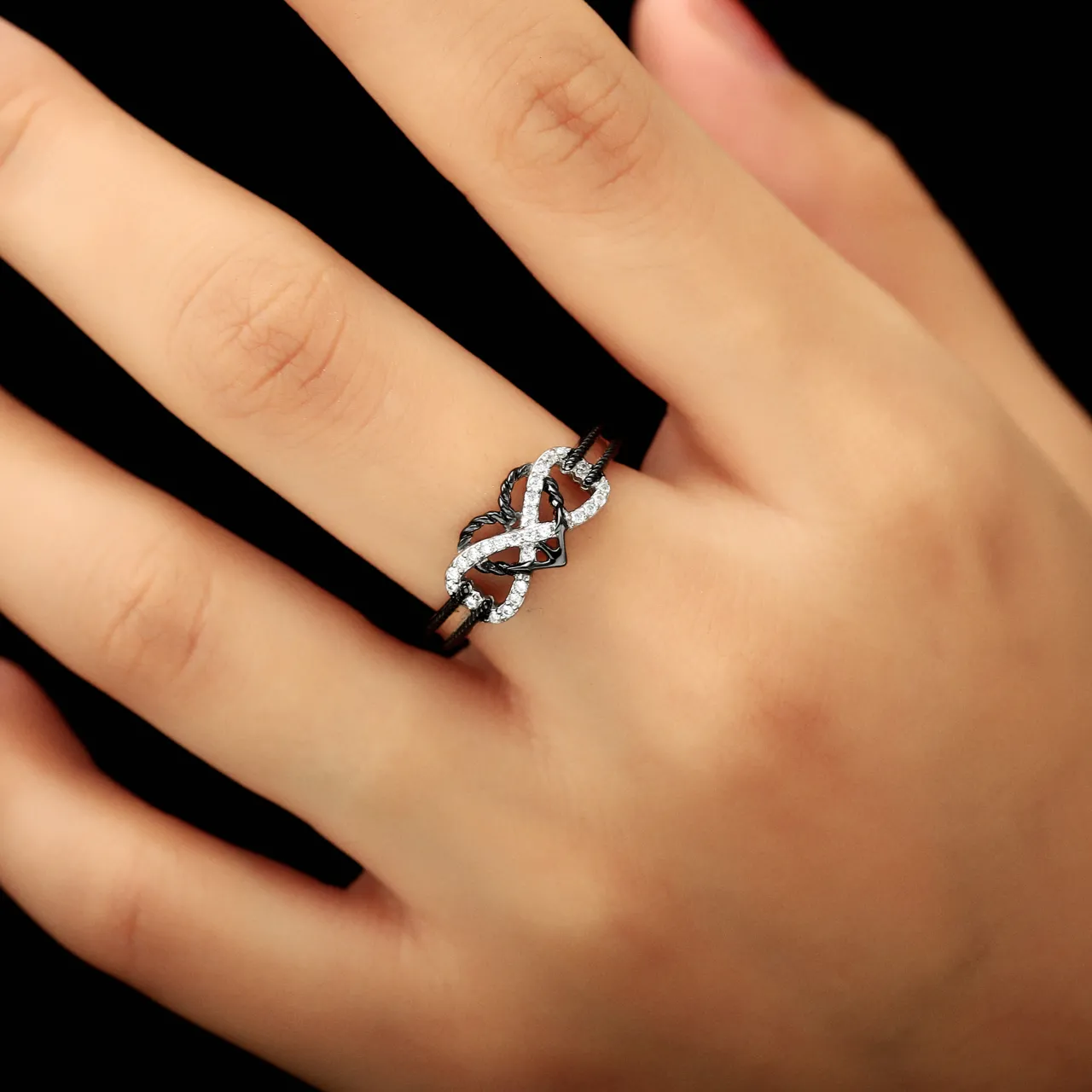 Black Plated Unique Anchor Heart Infinity Promise Ring