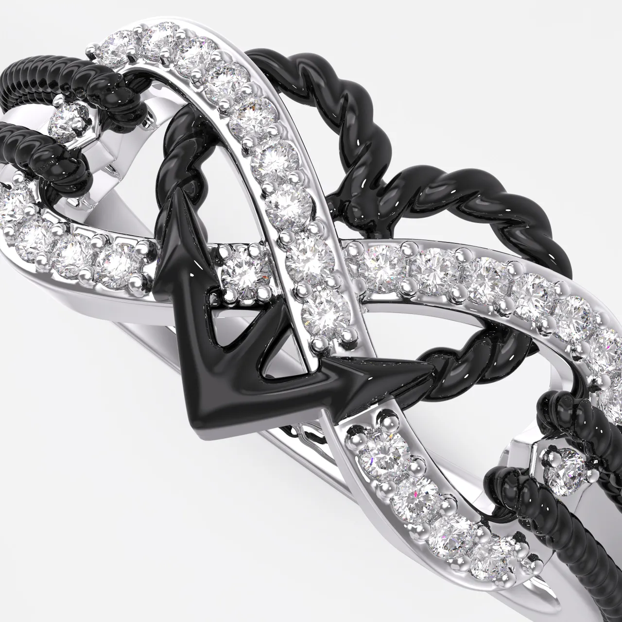 Black Plated Unique Anchor Heart Infinity Promise Ring