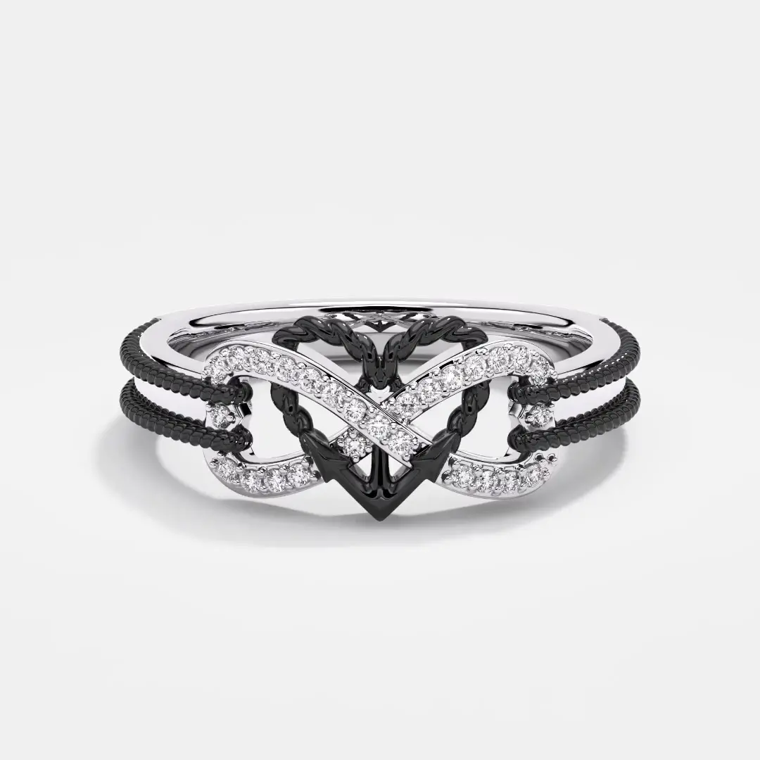 Black Plated Unique Anchor Heart Infinity Promise Ring