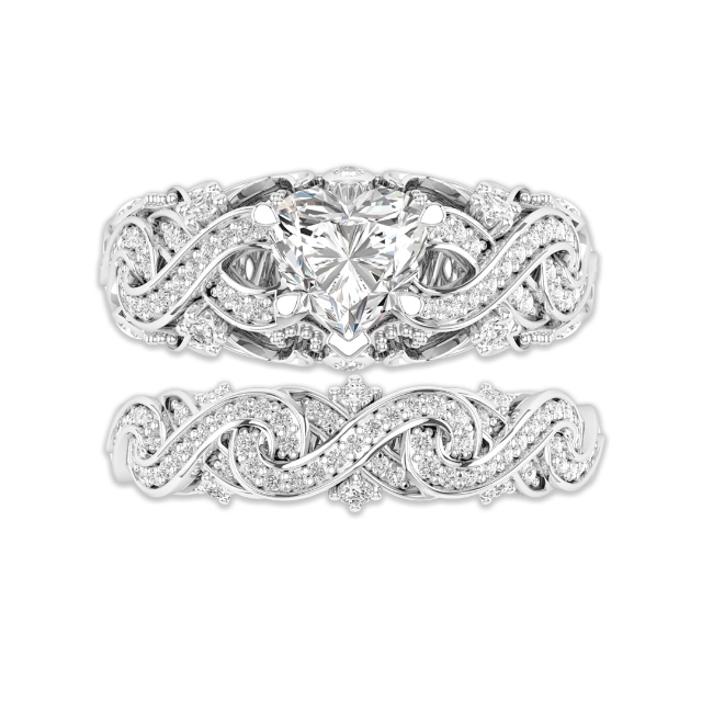 White Gold Plated Unique Braided Wire Infinity Wedding Ring Set