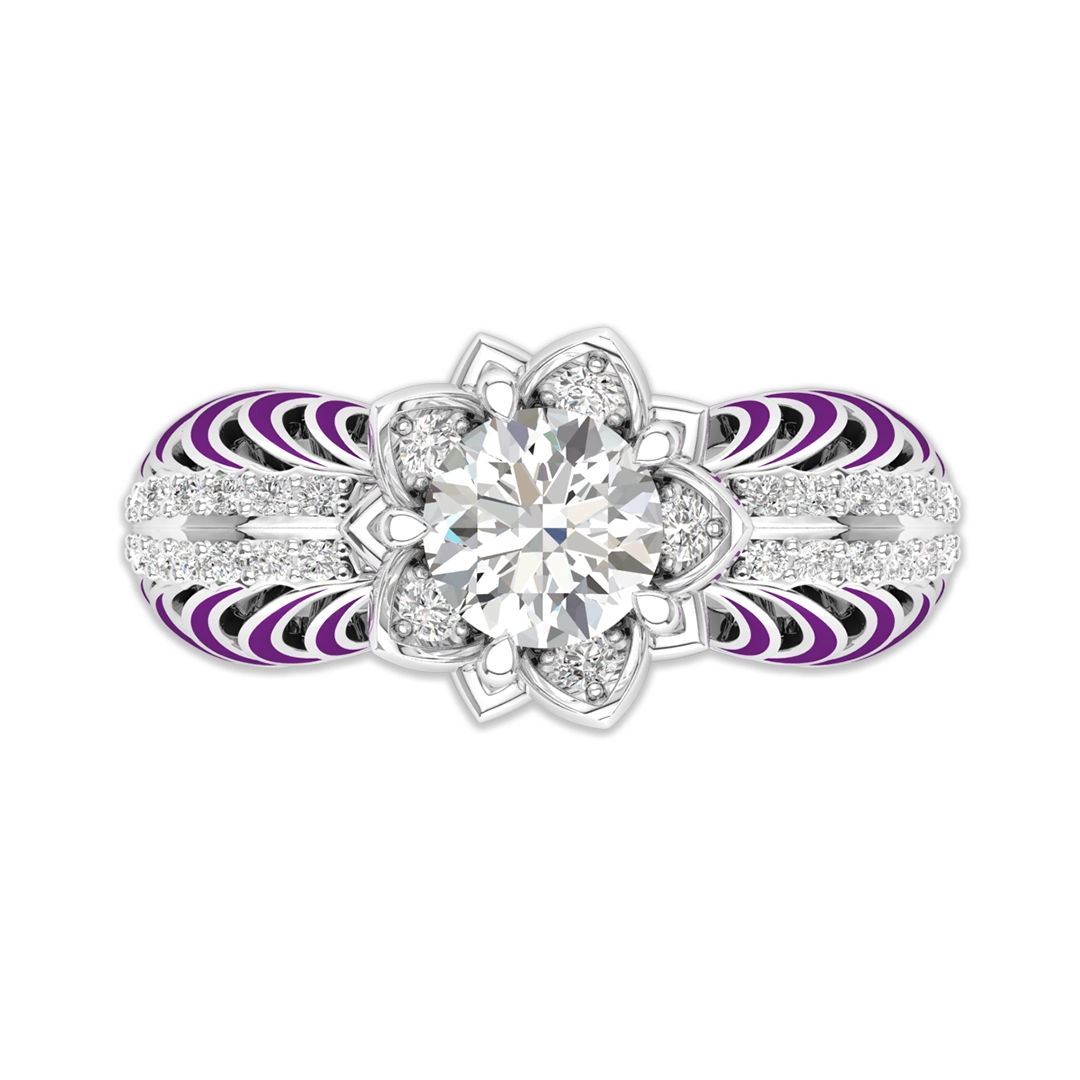 White Gold Plated Blossom Flower Engagement Ring