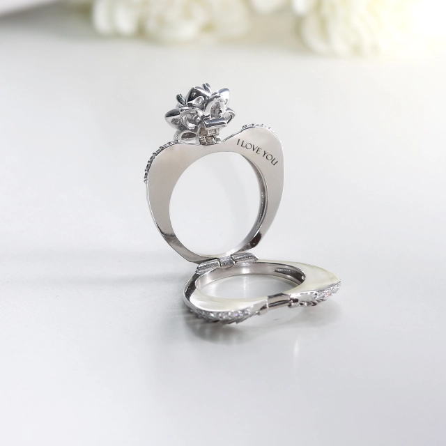 White Gold Plated Blossom Flower Engagement Ring