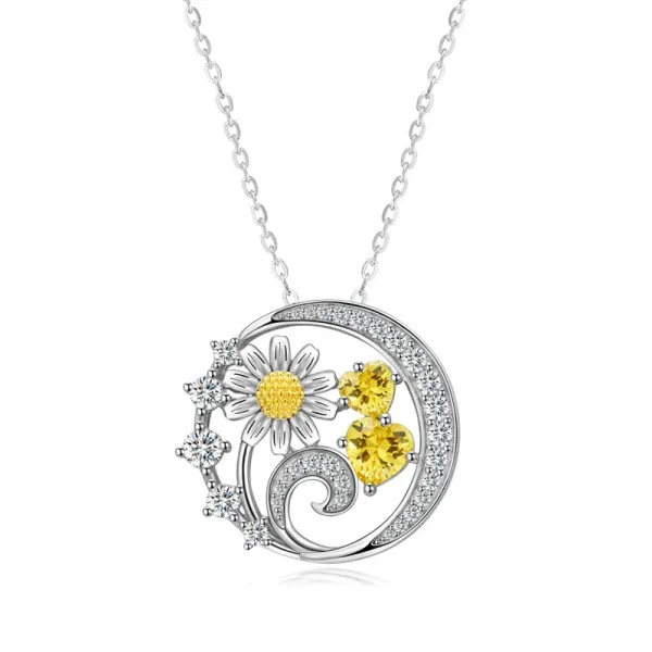 Nature Daisy Necklace Pendant Women White Gold Yellow Heart