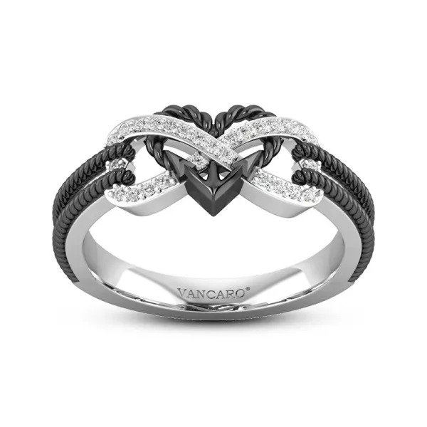 Anchor Heart Infinity Black Plated 925 Sterling Silver Promise Ring