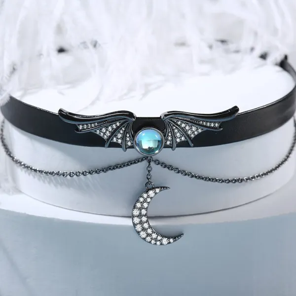 Gothic Moon Wing Necklace Choker Women Black Round