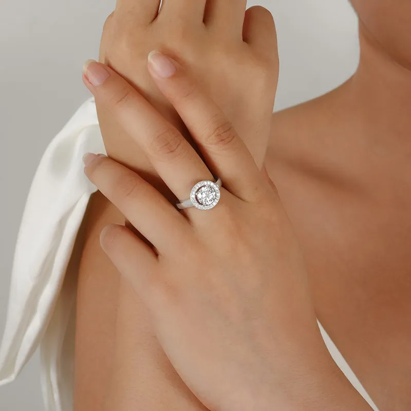 Rétro Rond 1.00ct Moissanite Bague de fiançailles