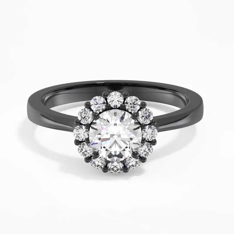 925 Sterling Silver Halo Cluster Reverse Tapered Engagement Ring