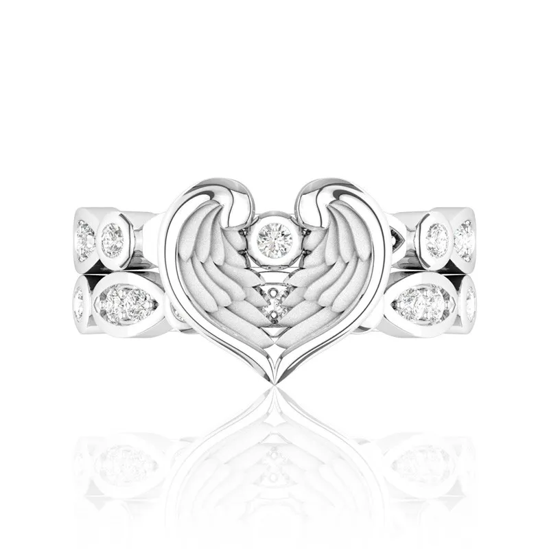 White Gold Plated Unique Wing Wedding Ring Set