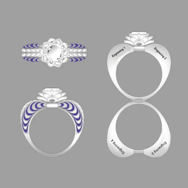 White Gold Engagement Ring Flower Hidden Message Round White Cubic Zirconia Ring Women
