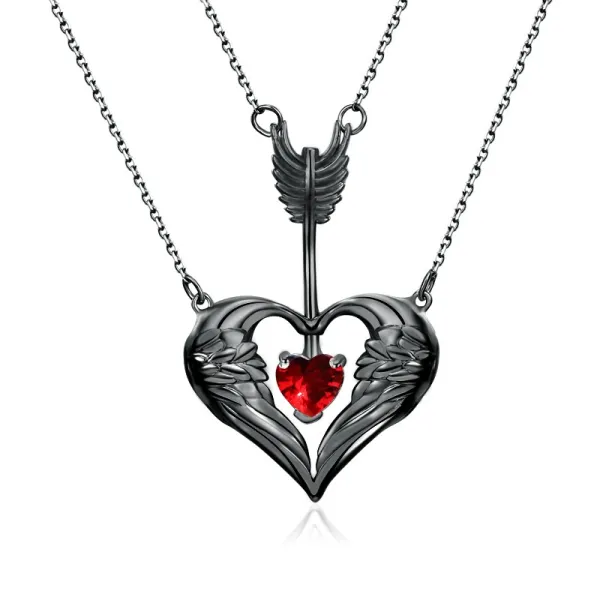 Unique Heart Wing Arrow Black Plated Pendant Necklace