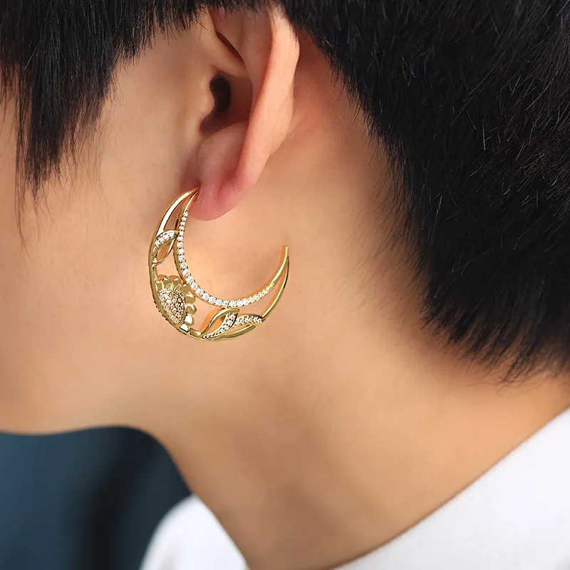 Nature Moon Sunflower Hoop Earrings