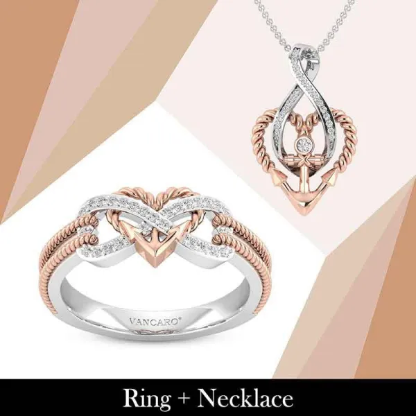 Unique Infinity Heart Anchor Ring Necklace Jewelry Set