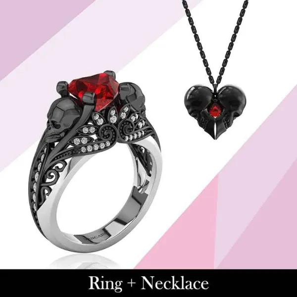 Gothic Skull Lotus Ring Necklace Jewelry Set Women