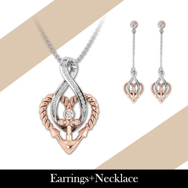 Dainty Infinity Heart Anchor Necklace Earrings Jewelry Set Copper Pendant