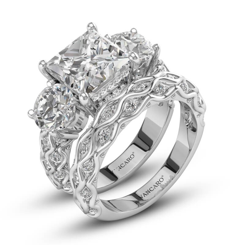 Princess Cut Bridal  Set Engagement And Wedding  Ring  Set 