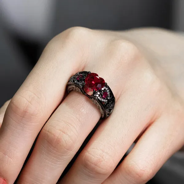 Vintage Arrow Wing Engagement Ring Women Ruby Red Heart