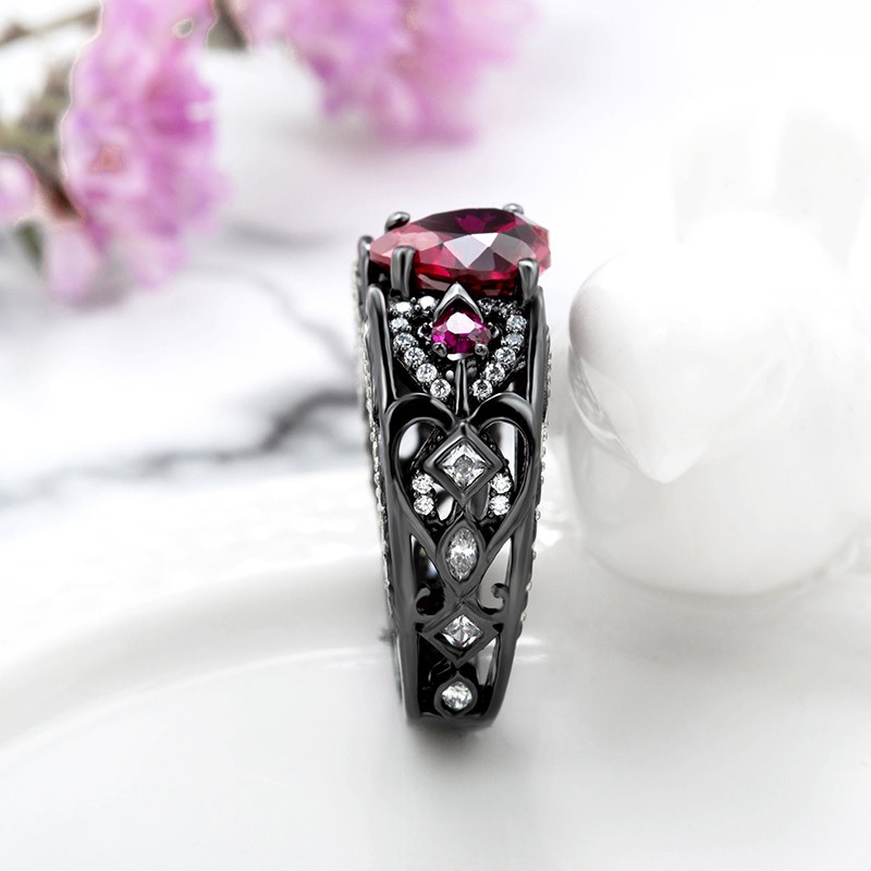 Black Ring Angel Wing Heart Shaped Engagement RingVANCARO