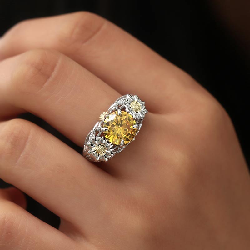 Sunflower/Daisy Flower Engagement Ring With Yellow GemstoneVANCARO