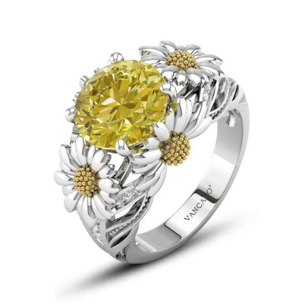 Nature Daisy Engagement Ring 925 Sterling Silver