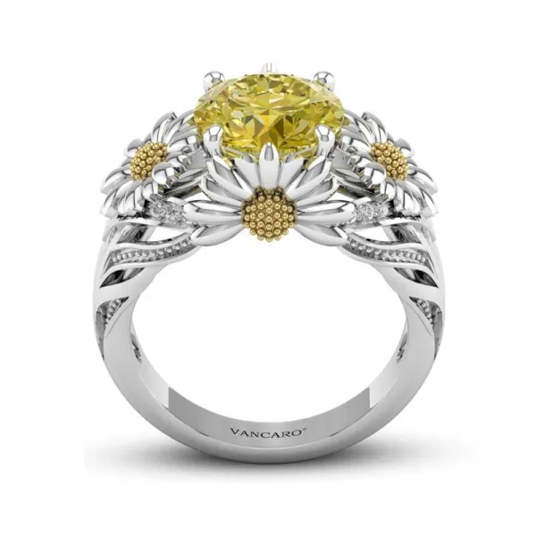 Nature Sunflower Daisy Ring Women 925 Sterling Silver Engagement Ring