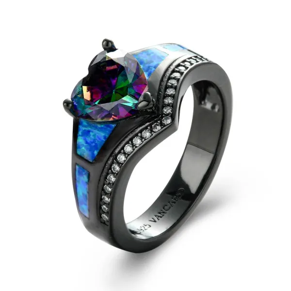 Opal Mystic Topaz Unique Engagement Ring 925 Sterling Silver 2.00ct Heart Cut For Women