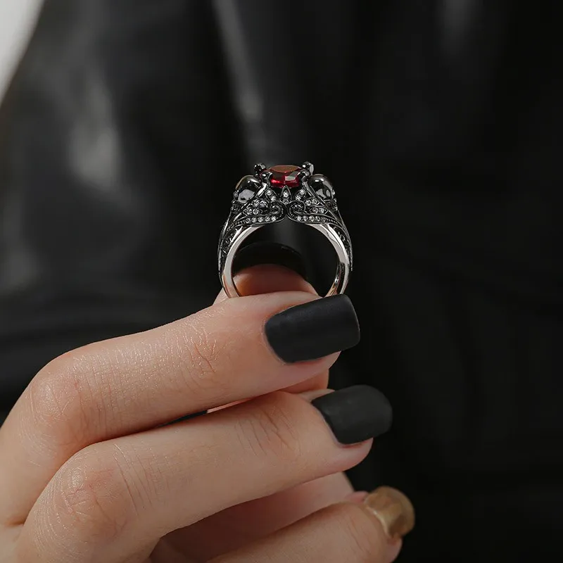 Gothic Cutout Lotus Skull Scrollwork Ring