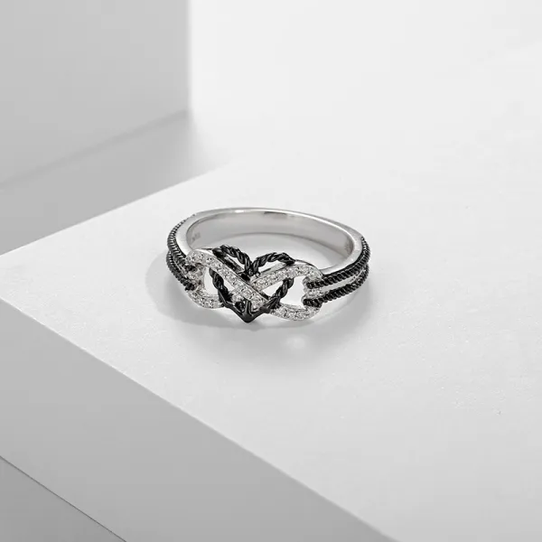 Unique Anchor Heart Infinity Black Plating 925 Sterling Silver Promise Ring