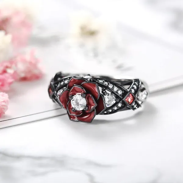 Nature Unique Red Rose Engagement Ring Women