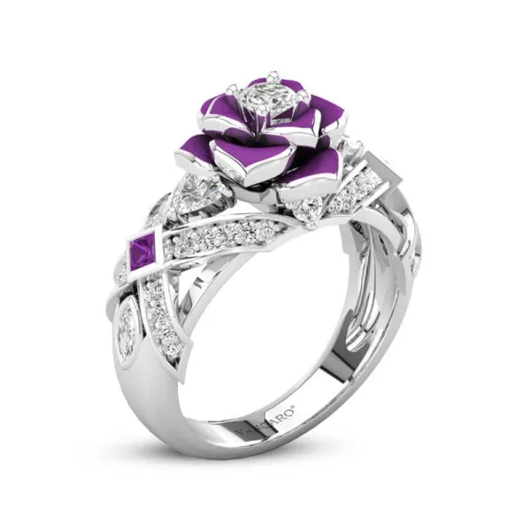 Nature Purple Rose Engagement Ring Women