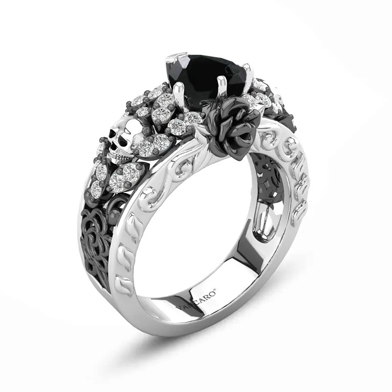 kan niet zien bestuurder strottenhoofd Gothic Skull Rose Engagement Ring 925 Sterling Silver