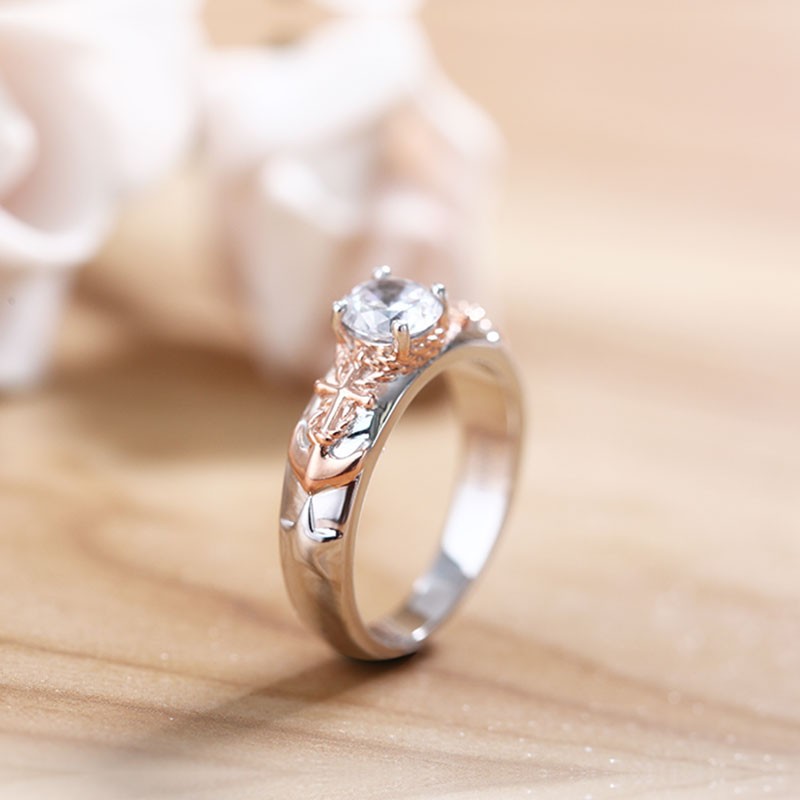 Anchor Engagement Ring Nautical Style Rose Gold Round Diamond-VANCARO