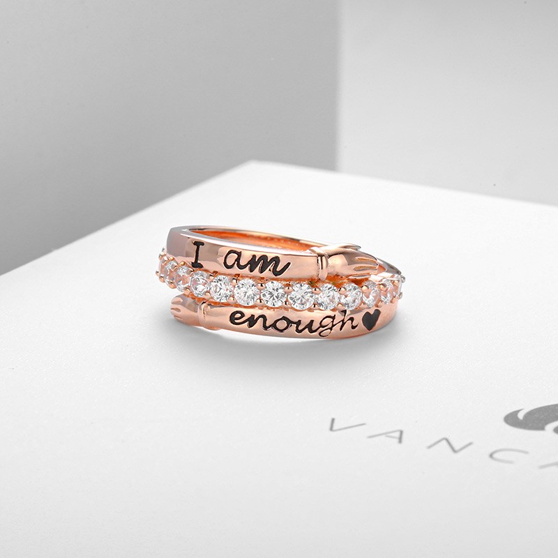 Rose Gold Ring Band With I Am Enough Engraving Unusual Gift Vancaro