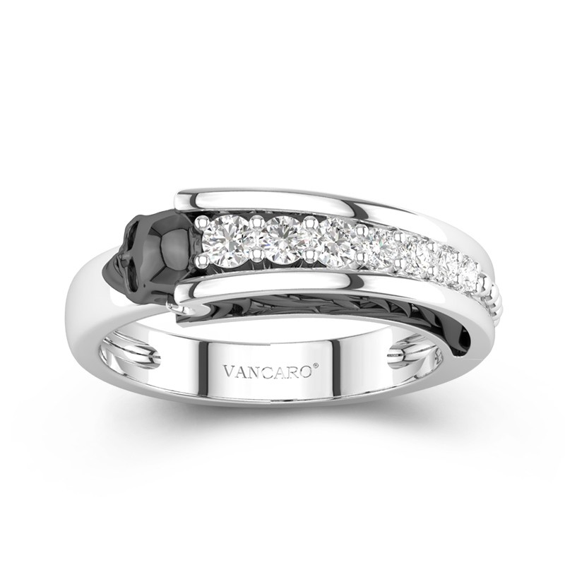 Gothic Ring With Skull And Angel Wing Adorned In Two ToneVANCARO