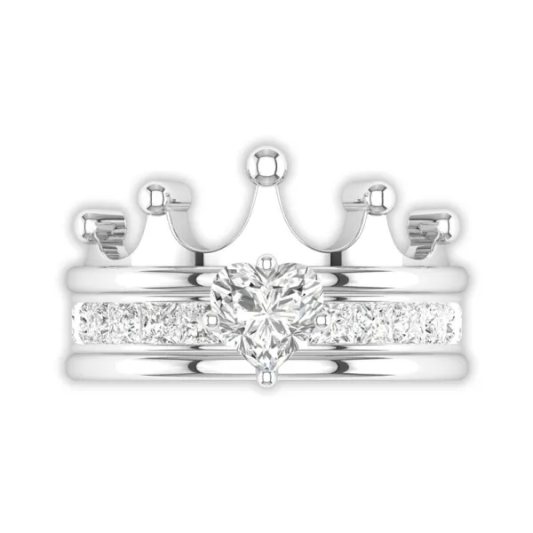 Glory Crown White Gold Plating 925 Sterling Silver Enhancer Heart White Prong Channel
