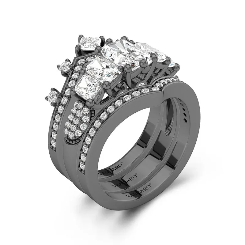 Black Plated Luxury Trio Ring Set