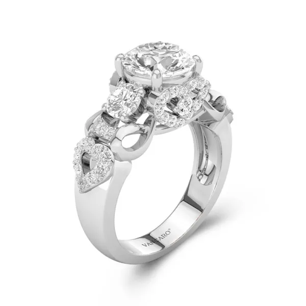 Unique Heart Knot Three Stone Engagement Ring Women White Round