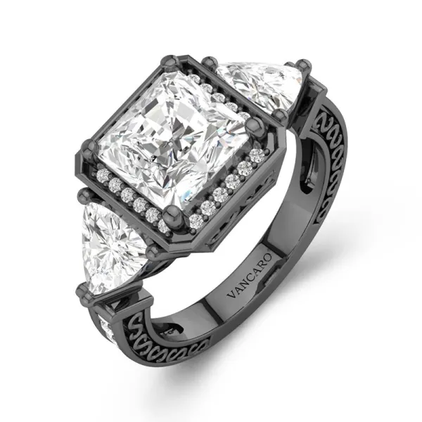 Black Engagement Ring Princess White Cubic Zirconia Ring Women