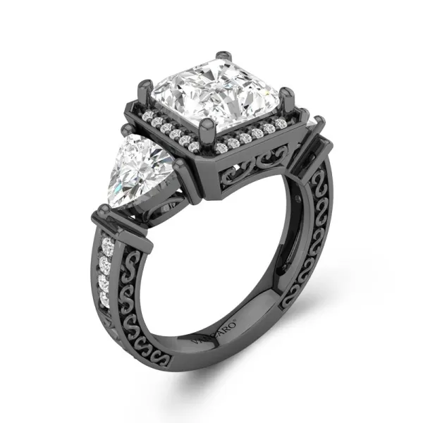 Cutout Scrollwork Halo Three Stone Cubic Zirconia Engagement Ring In 925 Sterling Silver