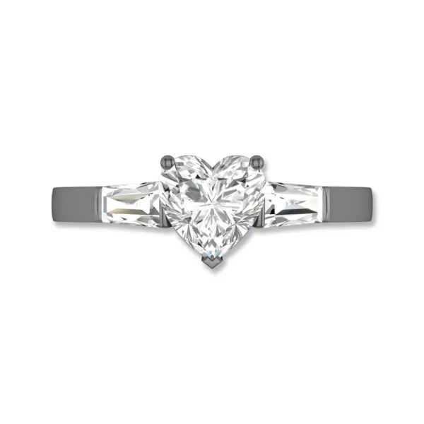 Classic Prong Baguette Engagement Ring Cubic Zirconia 1.25ct Heart 925 Sterling Silver