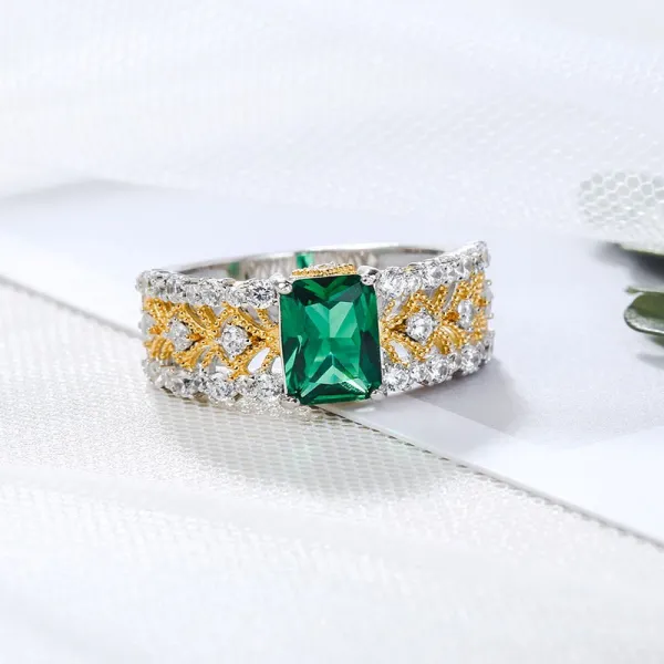 Emerald Green Engagement Ring Radiant Cubic Zirconia