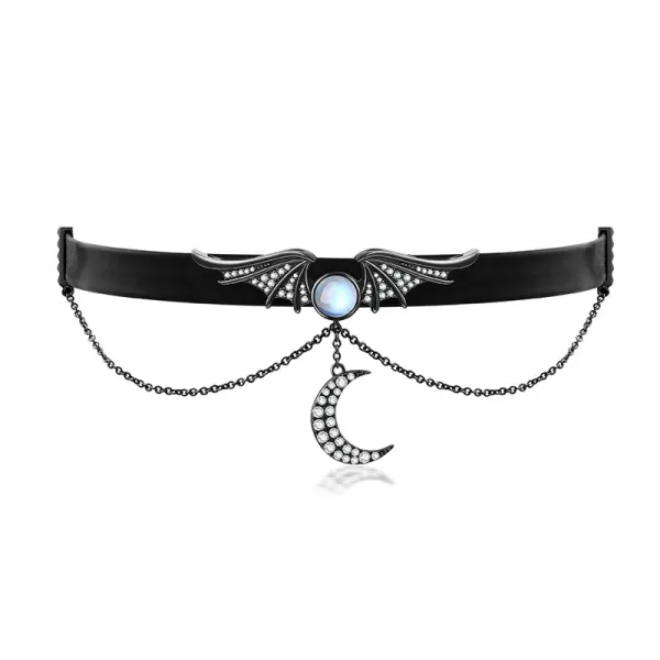 Gothic Moon Wing Necklace Choker Women Black Round