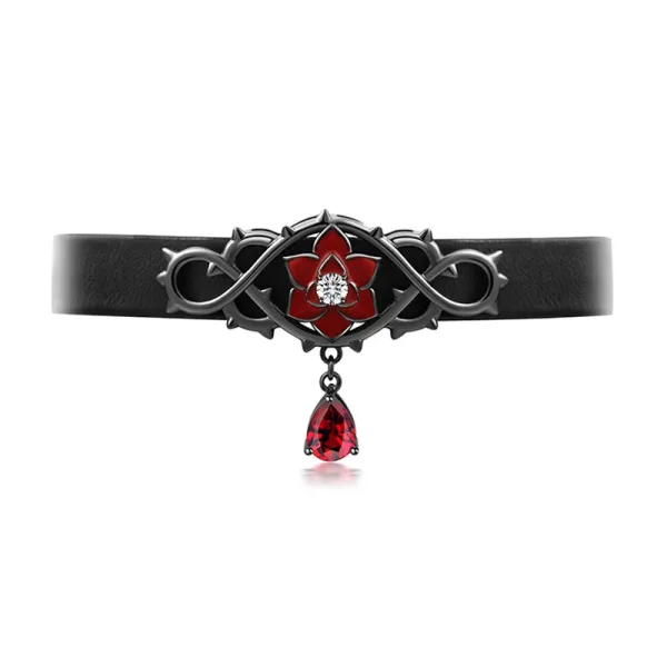 Rose Necklace Choker Women Gothic Black Garnet Red Pear
